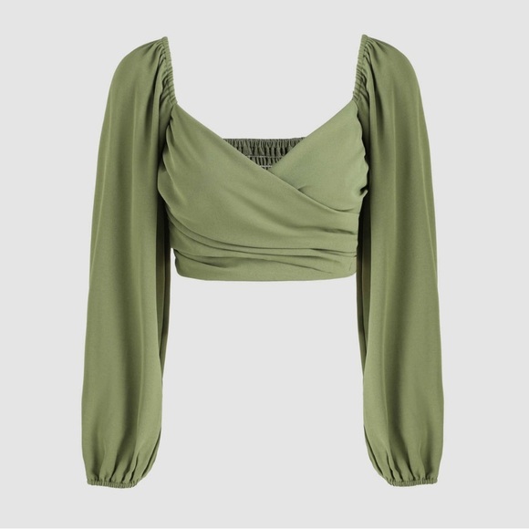 NWT Cider solid shirred dark green women’s crop blouse  puffy sleeves size 4XL - Picture 1 of 8